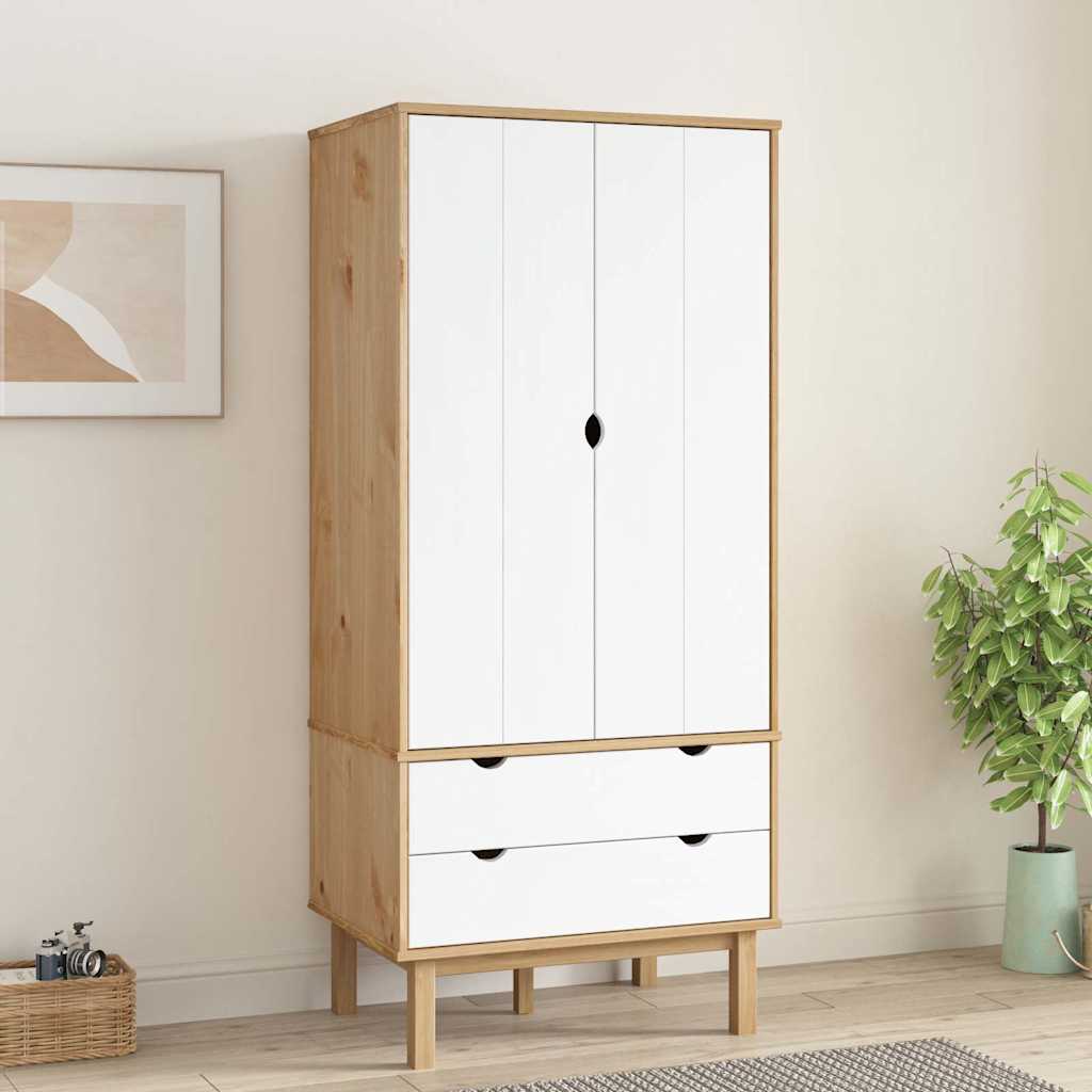 vidaXL Wardrobe "OTTA" Brown and White 76,5x53x172 cm Solid Wood Pine
