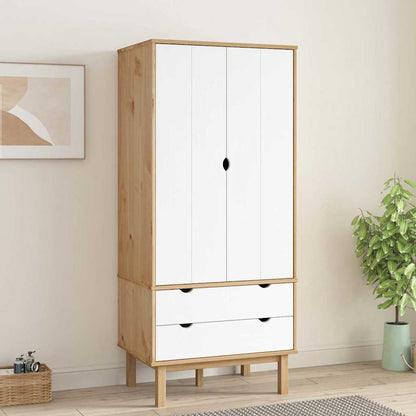 vidaXL Wardrobe "OTTA" Brown and White 76,5x53x172 cm Solid Wood Pine