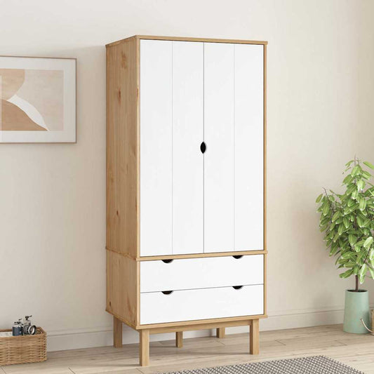 vidaXL Wardrobe "OTTA" Brown and White 76,5x53x172 cm Solid Wood Pine