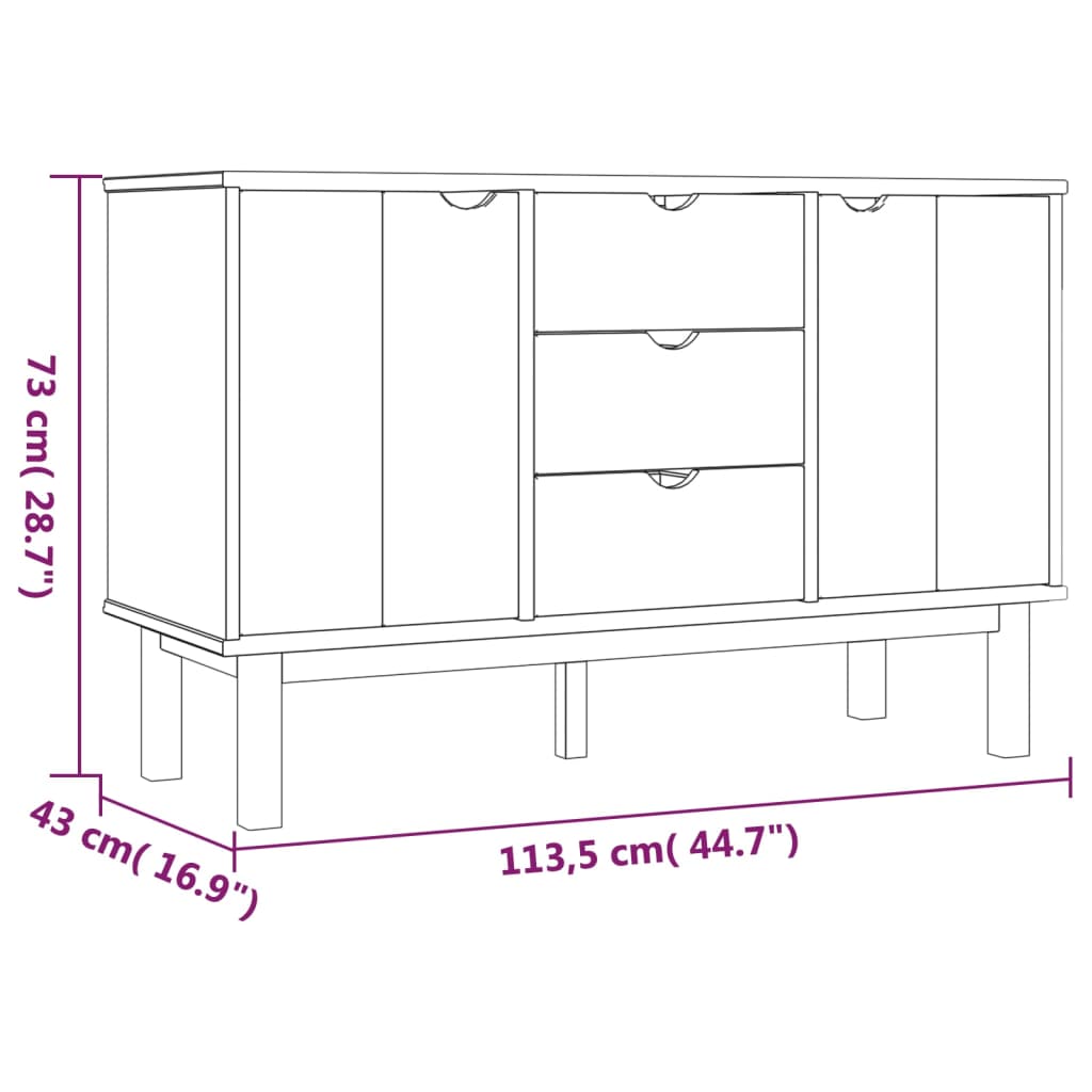 vidaXL Sideboard OTTA Brown and White 113.5x43x73 cm Solid Wood Pine