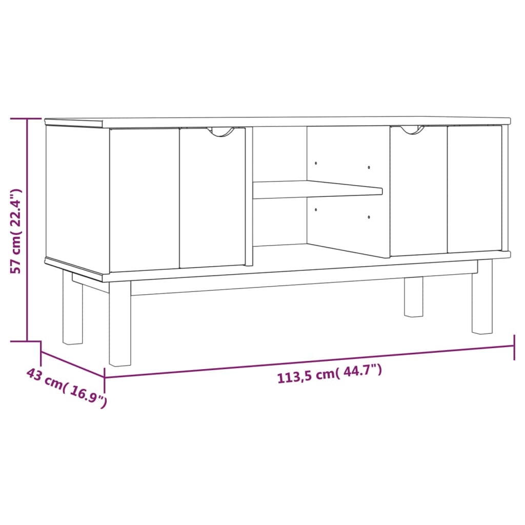 vidaXL TV Cabinet OTTA Brown and Grey 113.5x43x57 cm Solid Wood Pine