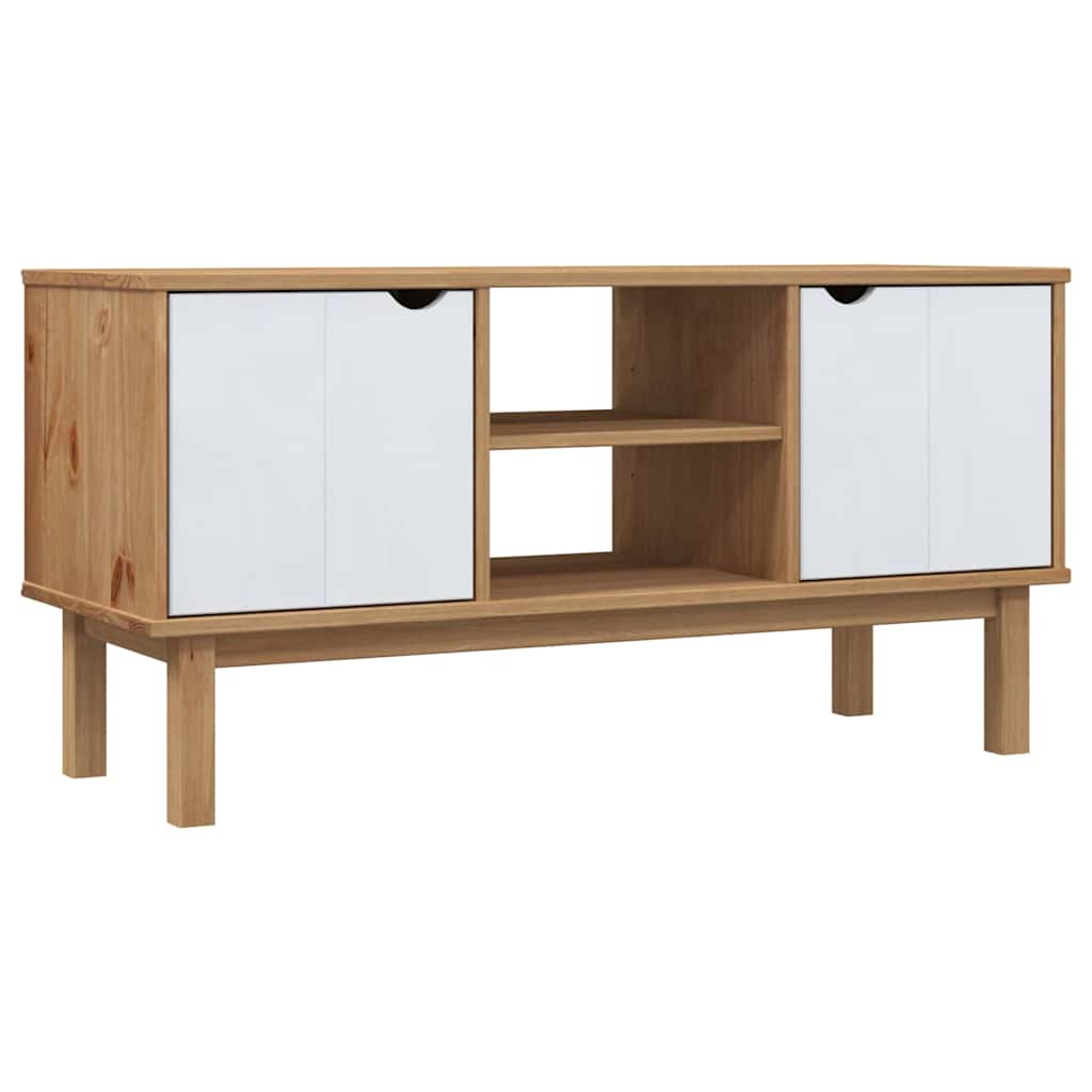 vidaXL TV Cabinet "OTTA" Brown and White 113,5x43x57cm Solid Wood Pine