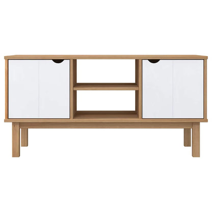 vidaXL TV Cabinet "OTTA" Brown and White 113,5x43x57cm Solid Wood Pine