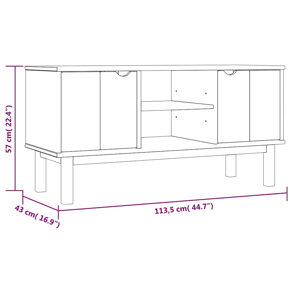 vidaXL TV Cabinet "OTTA" Brown and White 113,5x43x57cm Solid Wood Pine