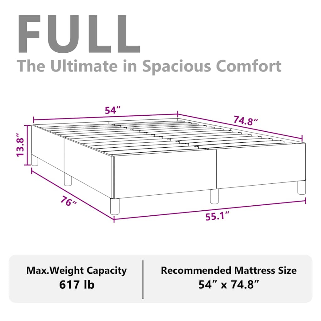vidaXL Bed Frame without Mattress Light Grey 137x190 cm Full Fabric