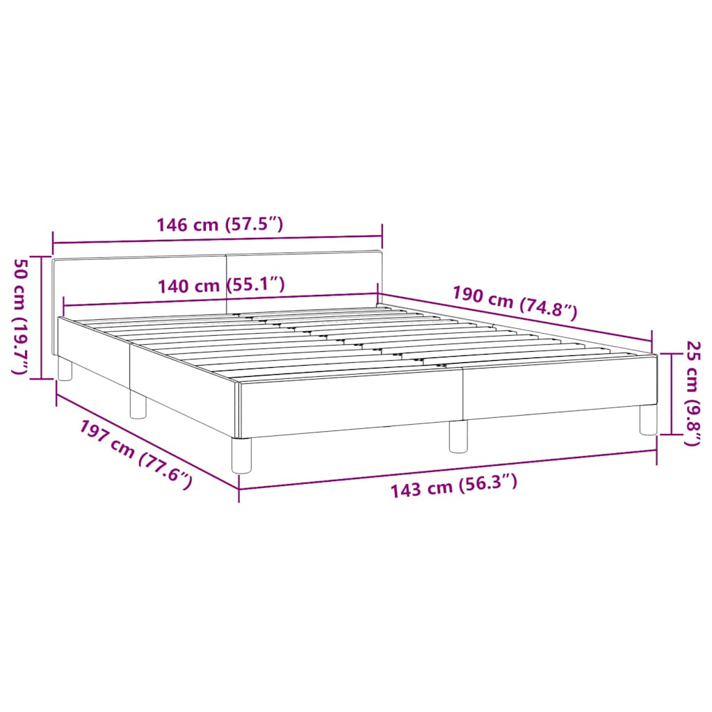 vidaXL Bed Frame with Headboard without Mattress Cream 140x190 cm