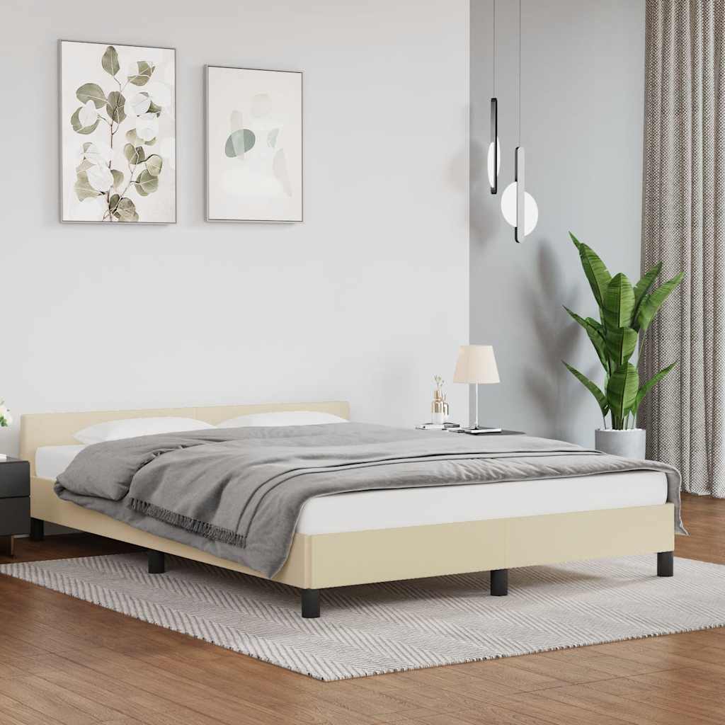 vidaXL Bed Frame with Headboard without Mattress Cream 140x190 cm