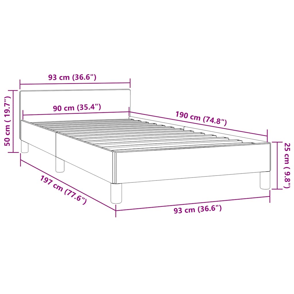 vidaXL Bed Frame without Mattress Black 90x190cm Single Fabric