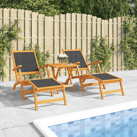vidaXL Outdoor Deck Chairs 2 pcs Solid Wood Acacia and Textilene