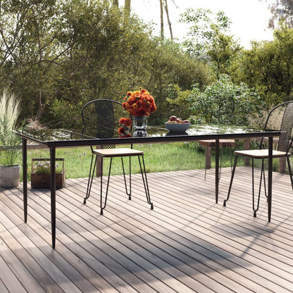 vidaXL Garden Dining Table Black 200x100x74cm Steel and Tempered Glass