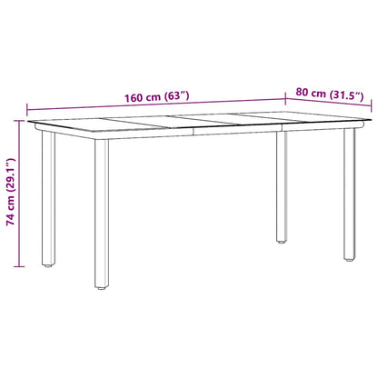 vidaXL Garden Dining Table Black 160x80x74cm Steel and Tempered Glass