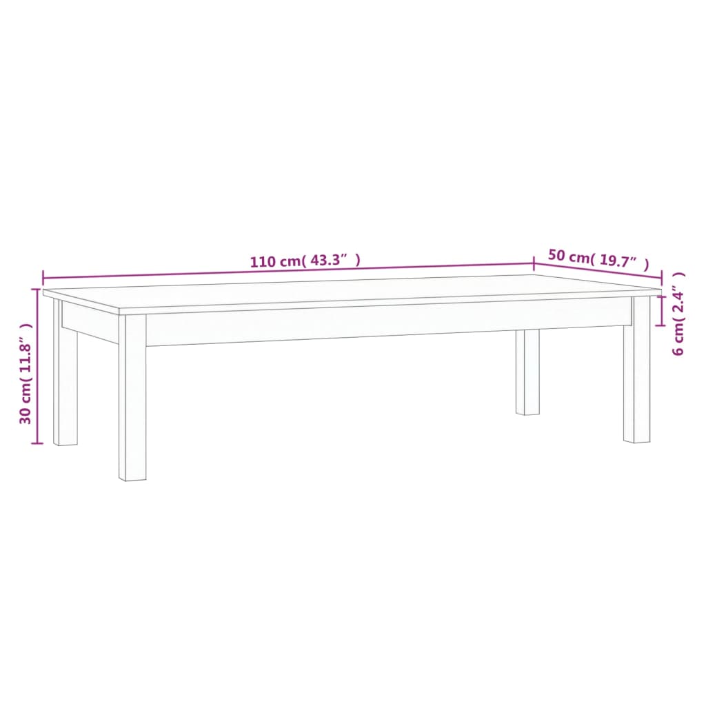 vidaXL Coffee Table 110x50x30 cm Solid Wood Pine
