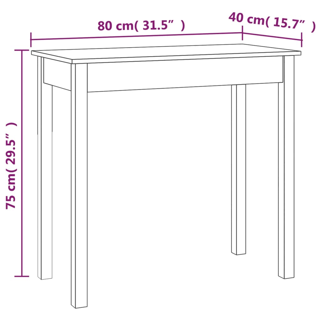 vidaXL Console Table White 80x40x75 cm Solid Wood Pine