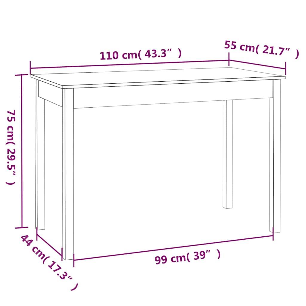 vidaXL Dining Table White 110x55x75 cm Solid Wood Pine