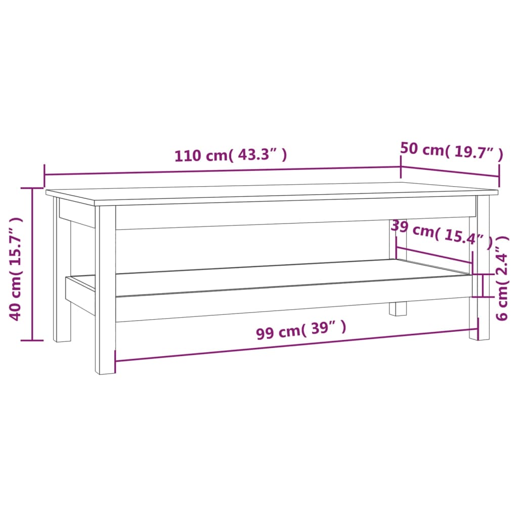 vidaXL Coffee Table Grey 110x50x40 cm Solid Wood Pine