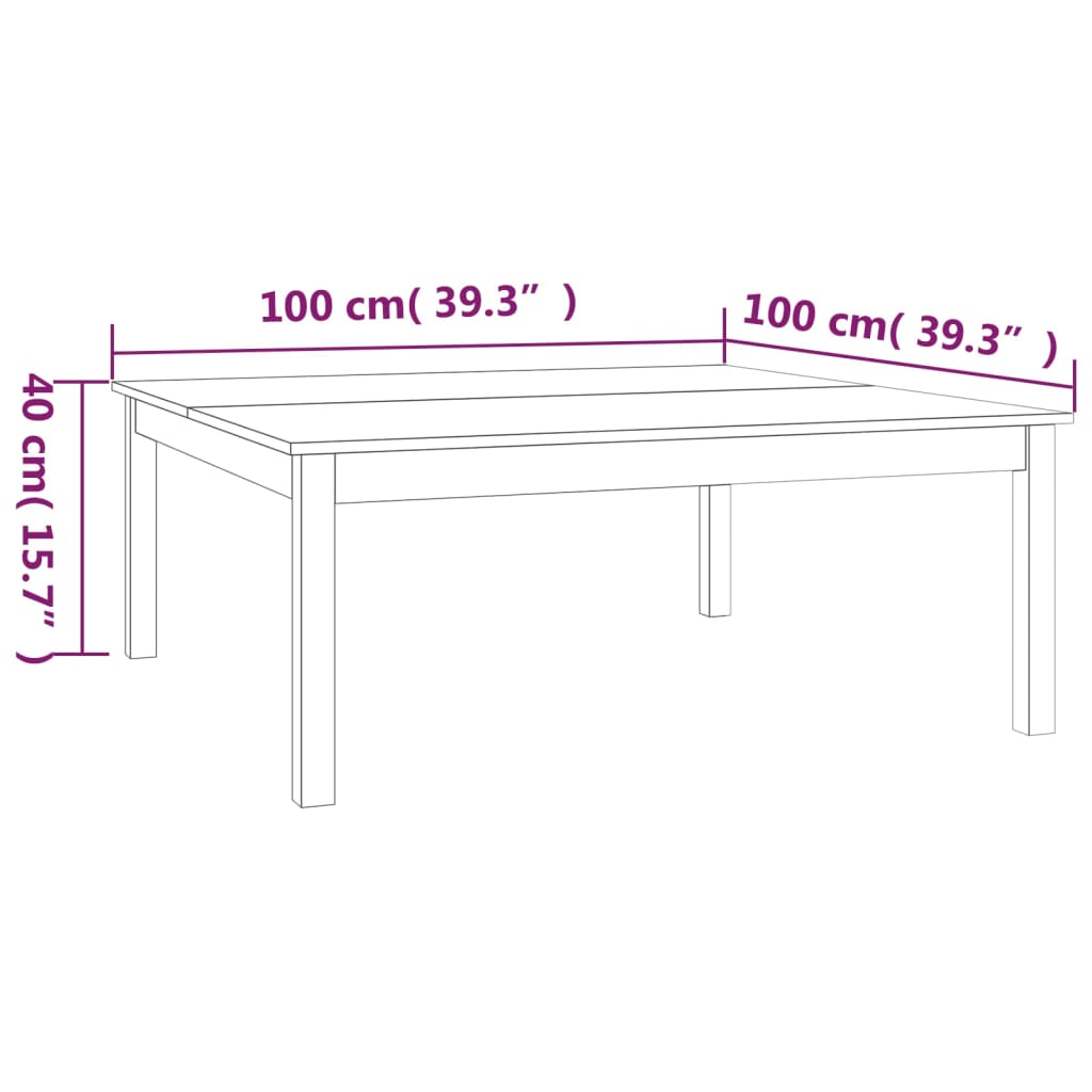 vidaXL Coffee Table White 100x100x40 cm Solid Wood Pine