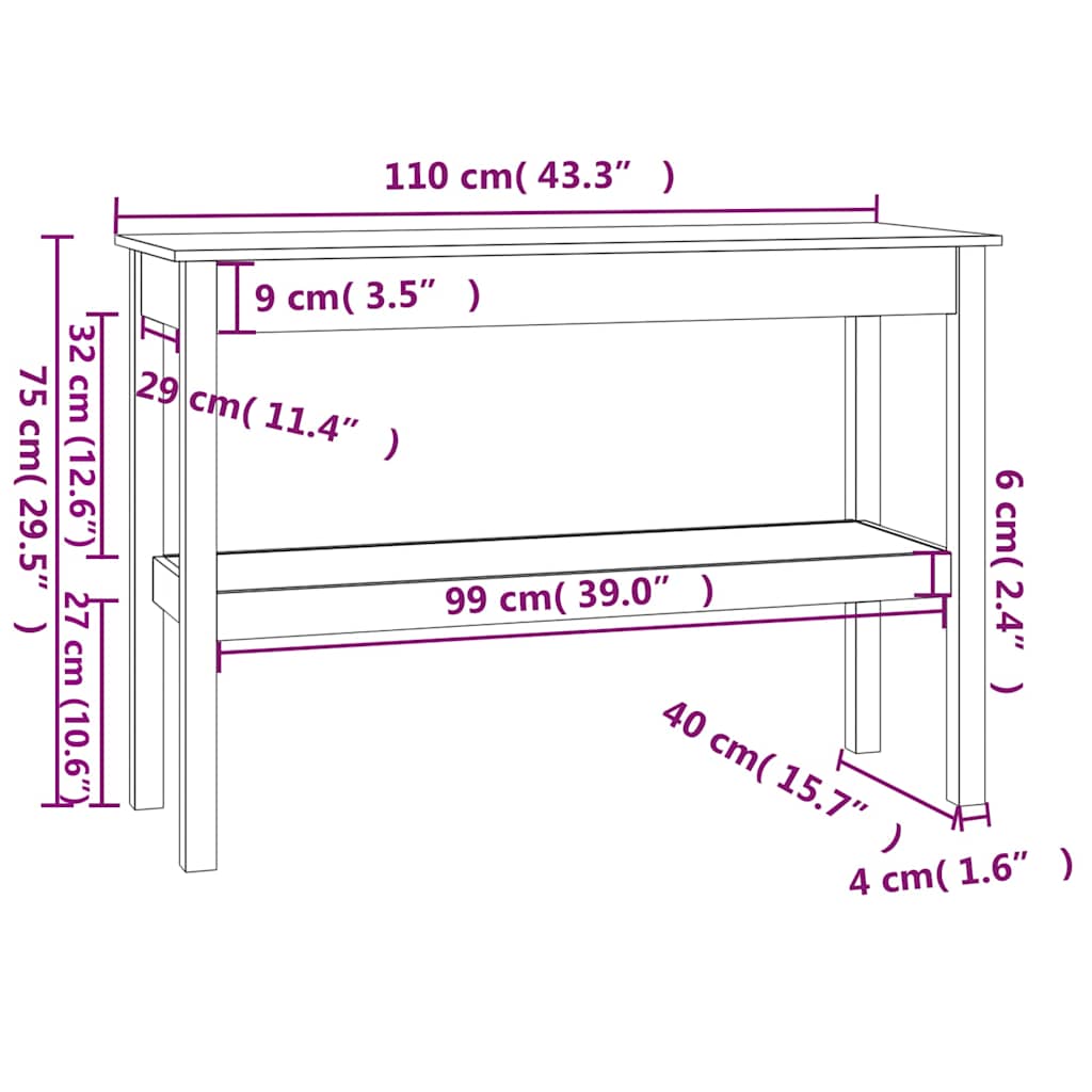 vidaXL Console Table 110x40x75 cm Solid Wood Pine