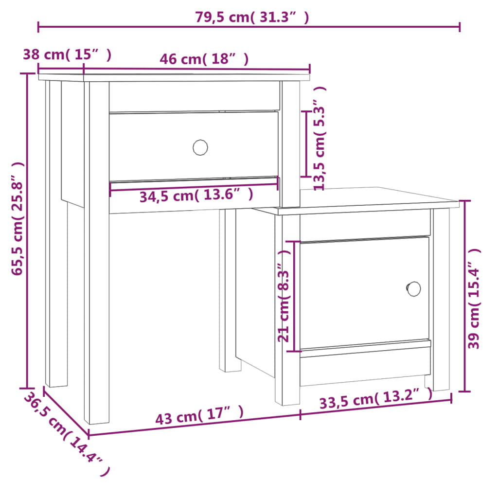 vidaXL Bedside Cabinet 79.5x38x65.5 cm Solid Wood Pine