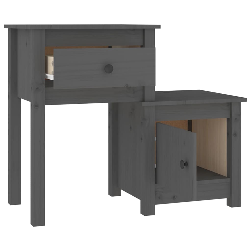 vidaXL Bedside Cabinet Grey 79.5x38x65.5 cm Solid Wood Pine