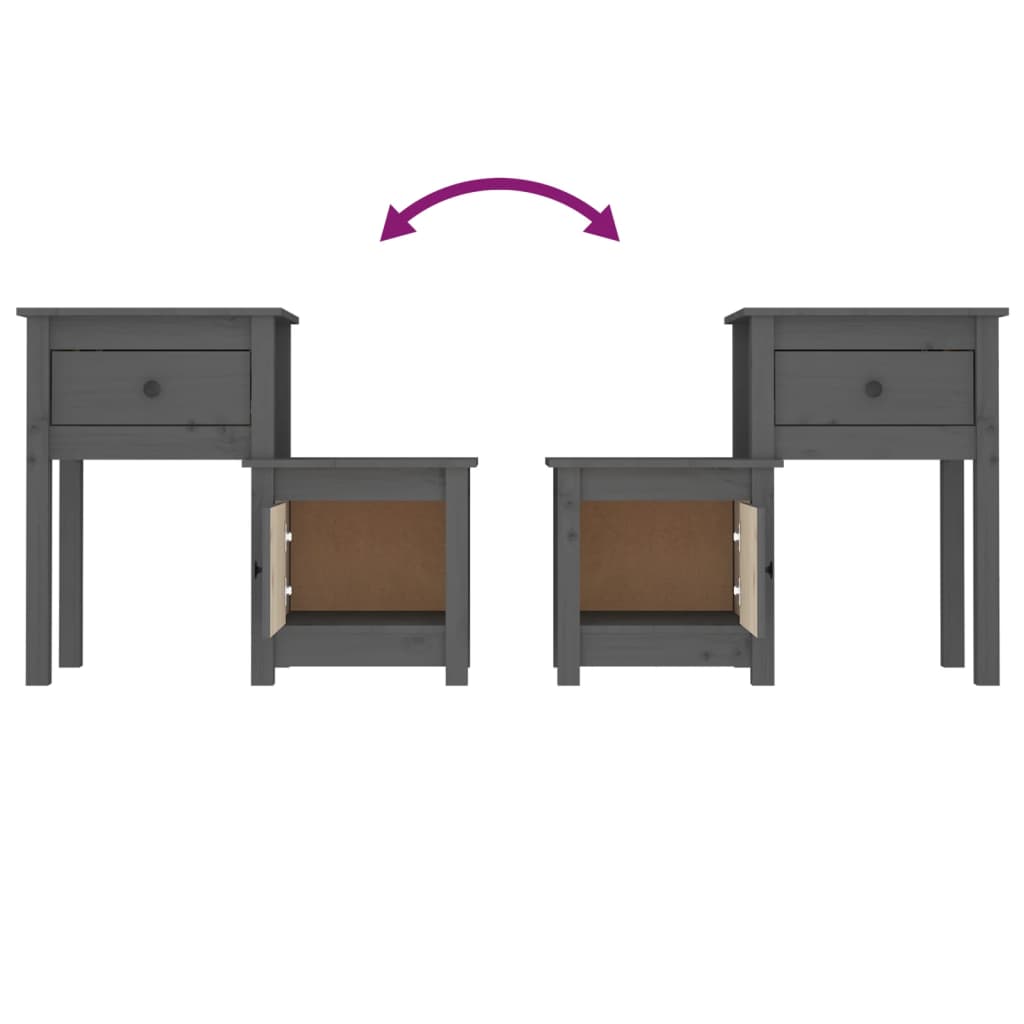 vidaXL Bedside Cabinet 2 pcs Grey 79.5x38x65.5 cm Solid Wood Pine