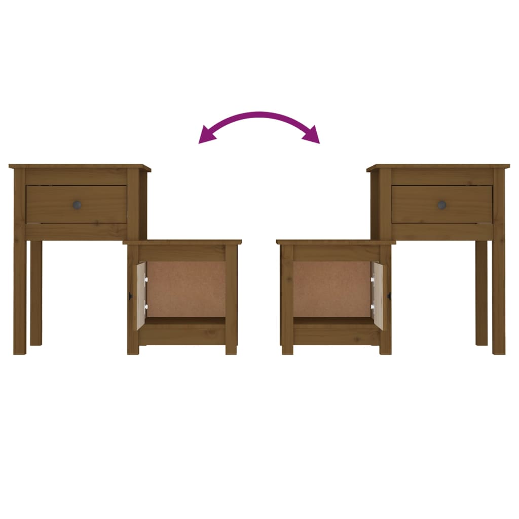 vidaXL Bedside Cabinet 2pcs Honey Brown 79.5x38x65.5cm Solid Wood Pine