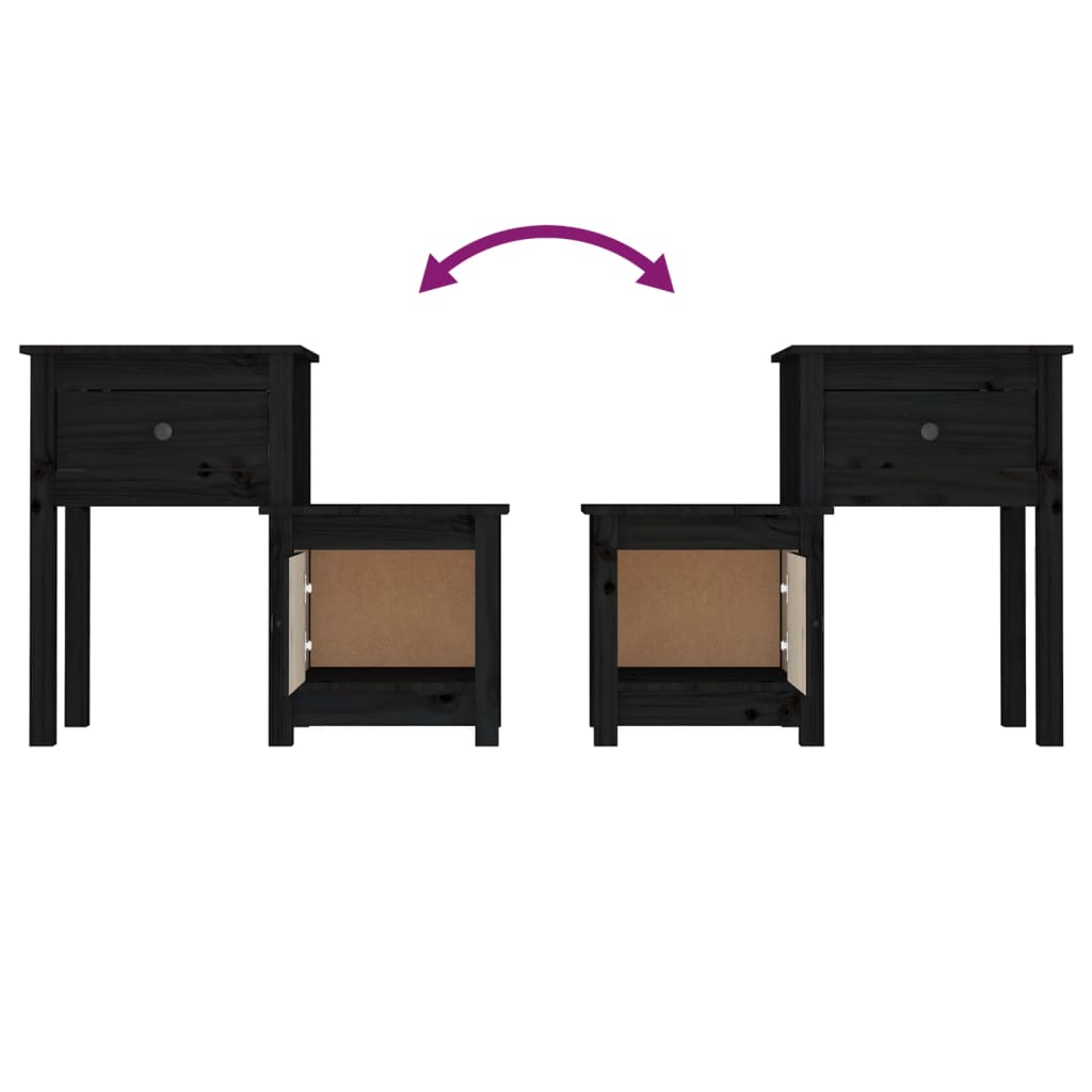 vidaXL Bedside Cabinet Black 79.5x38x65.5 cm Solid Wood Pine
