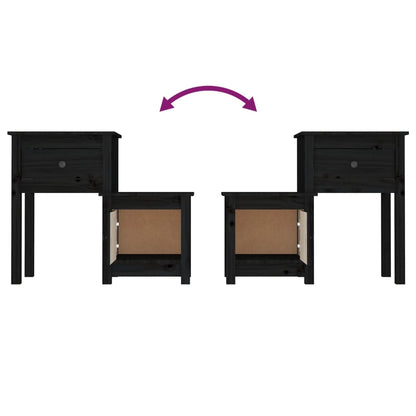 vidaXL Bedside Cabinet Black 79.5x38x65.5 cm Solid Wood Pine