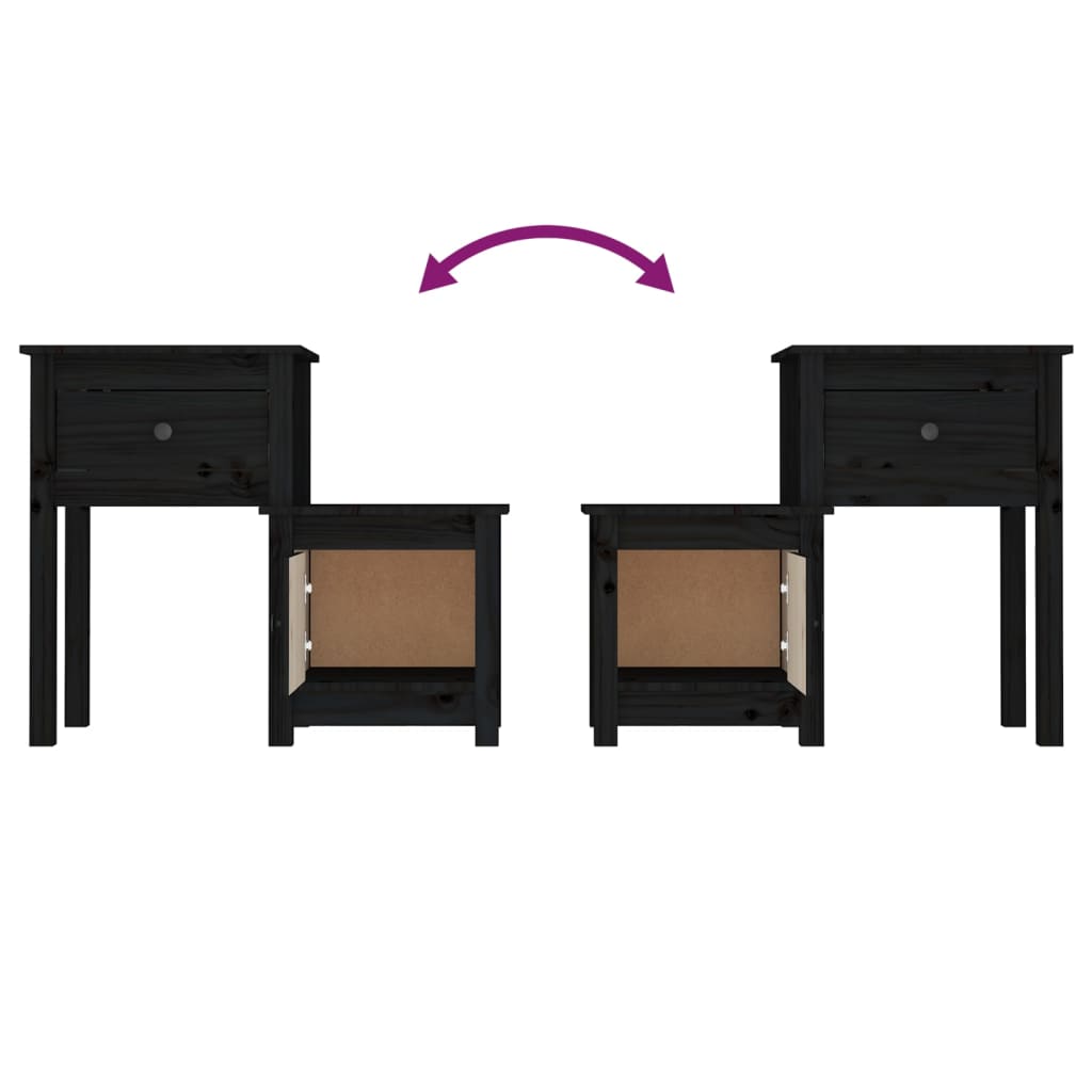 vidaXL Bedside Cabinet 2 pcs Black 79.5x38x65.5 cm Solid Wood Pine