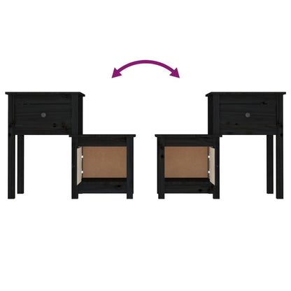vidaXL Bedside Cabinet 2 pcs Black 79.5x38x65.5 cm Solid Wood Pine