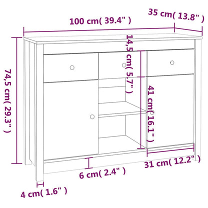 vidaXL Sideboard Black 100x35x74,5 cm Solid Wood Pine