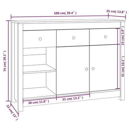 vidaXL Sideboard Honey Brown 100x35x74 cm Solid Wood Pine