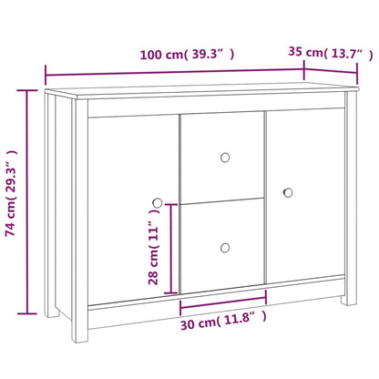 vidaXL Sideboard Grey 100x35x74 cm Solid Wood Pine