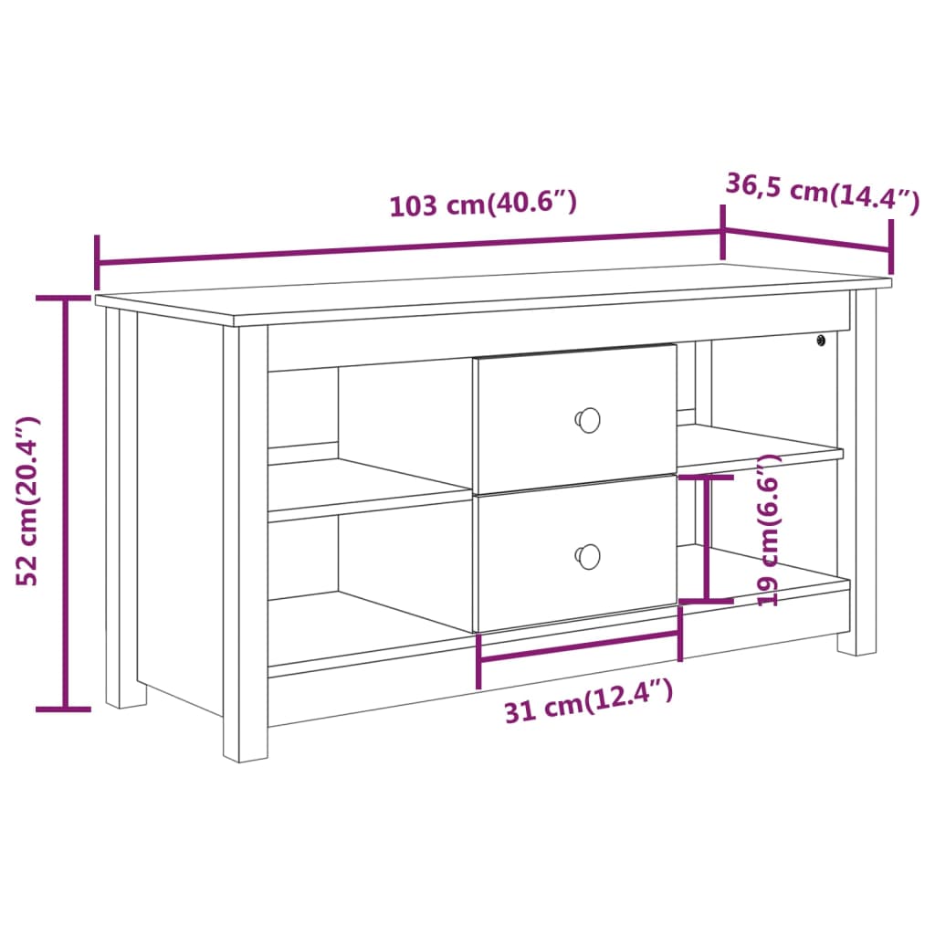 vidaXL TV Cabinet Grey 103x36.5x52 cm Solid Wood Pine