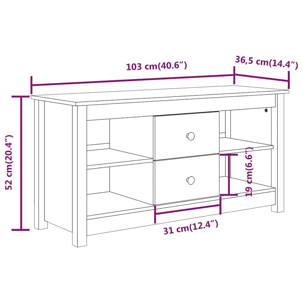 vidaXL TV Cabinet Honey Brown 103x36,5x52 cm Solid Wood Pine