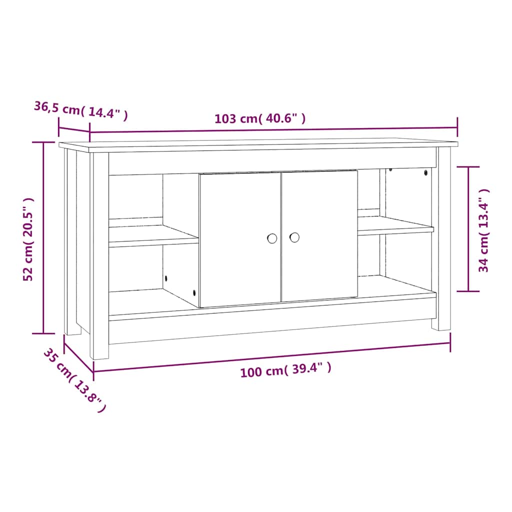 vidaXL TV Cabinet Grey 103x36,5x52 cm Solid Wood Pine
