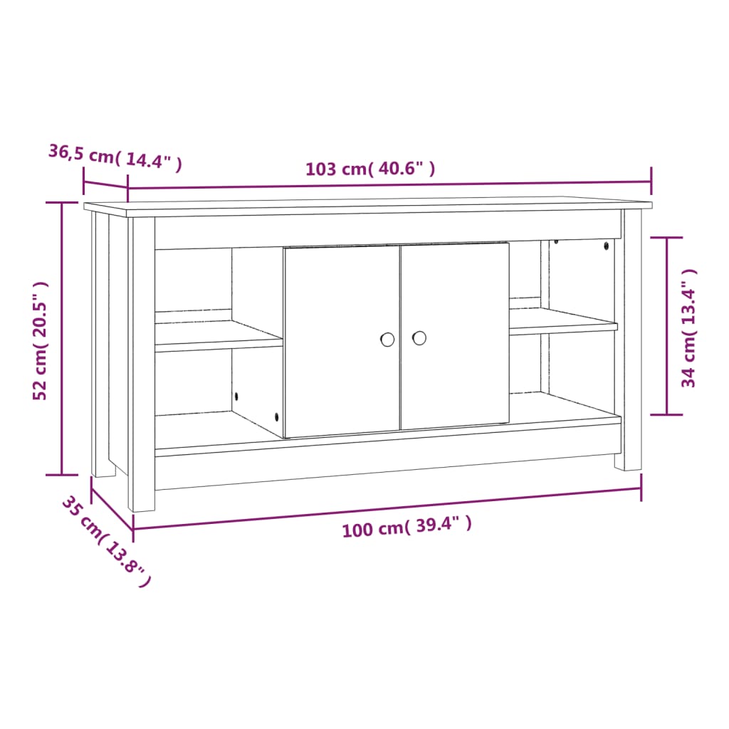 vidaXL TV Cabinet Black 103x36,5x52 cm Solid Wood Pine