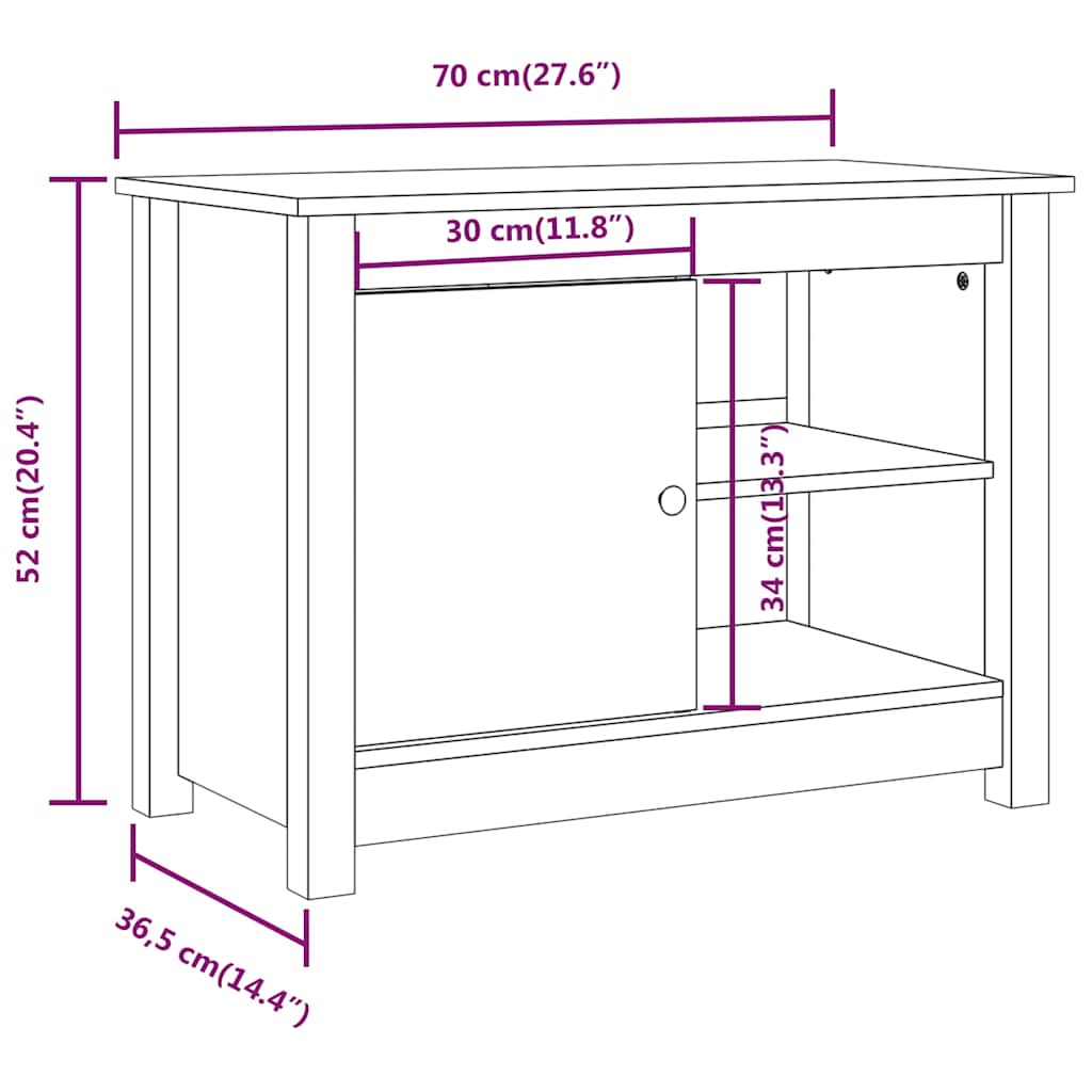 vidaXL TV Cabinet White 70x36.5x52 cm Solid Wood Pine