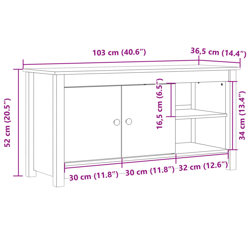 vidaXL TV Cabinet Honey Brown 103x36.5x52 cm Solid Wood Pine