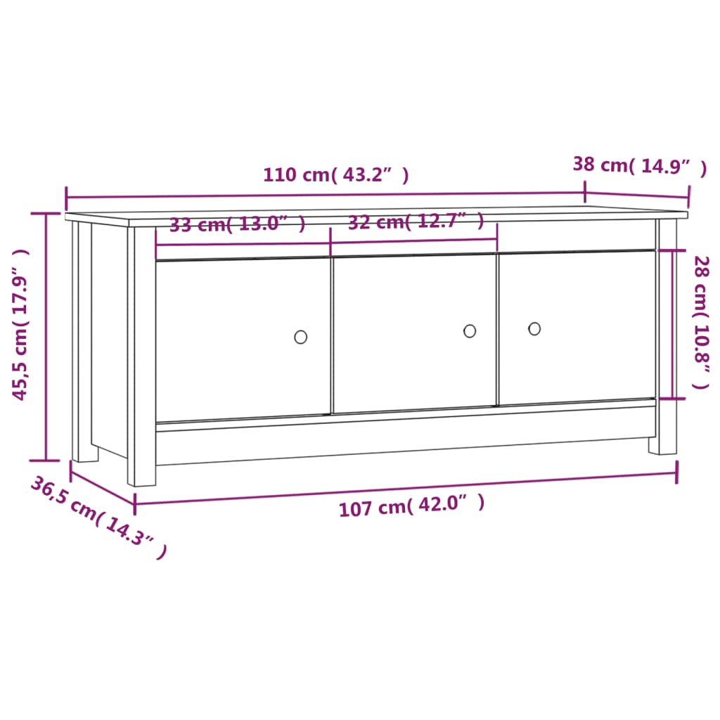 vidaXL Shoe Cabinet 110x38x45.5 cm Solid Wood Pine