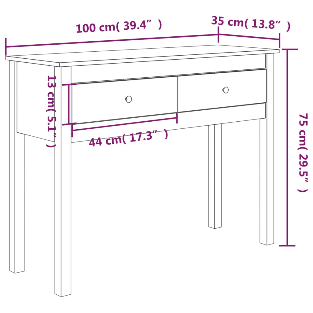 vidaXL Console Table Honey Brown 100x35x75 cm Solid Wood Pine