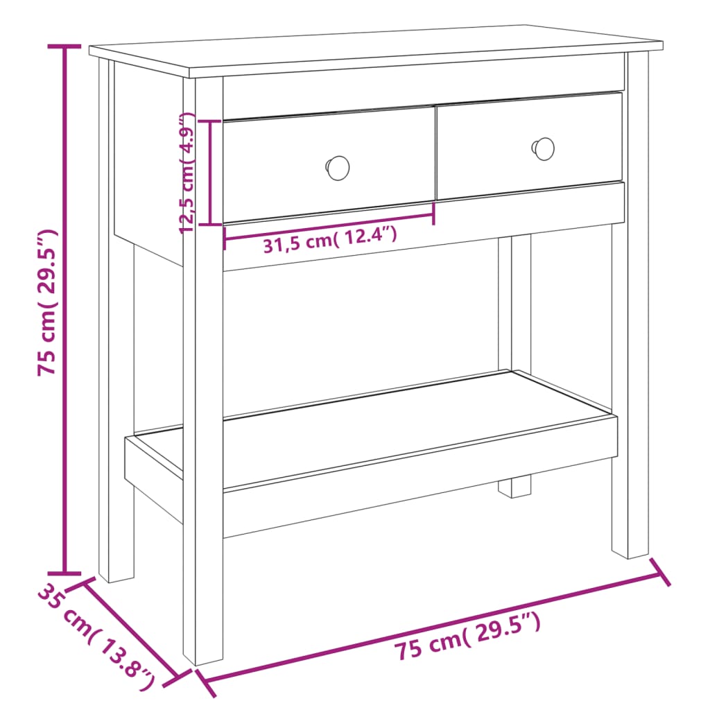 vidaXL Console Table 75x35x75 cm Solid Wood Pine