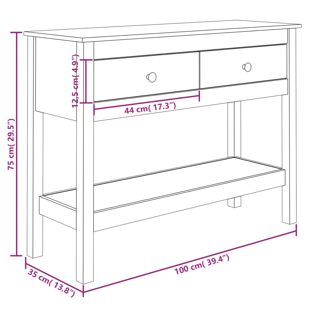 vidaXL Console Table 100x35x75 cm Solid Wood Pine