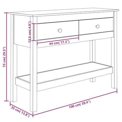 vidaXL Console Table White 100x35x75 cm Solid Wood Pine