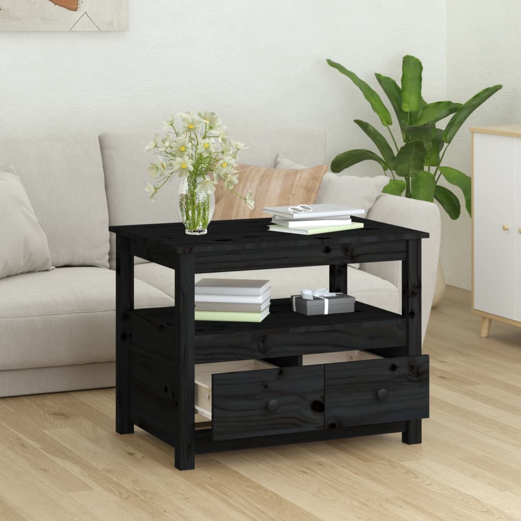 vidaXL Coffee Table Black 71x49x55 cm Solid Wood Pine