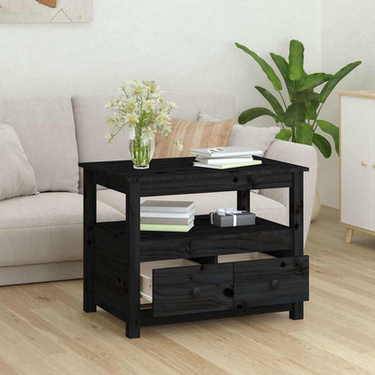 vidaXL Coffee Table Black 71x49x55 cm Solid Wood Pine