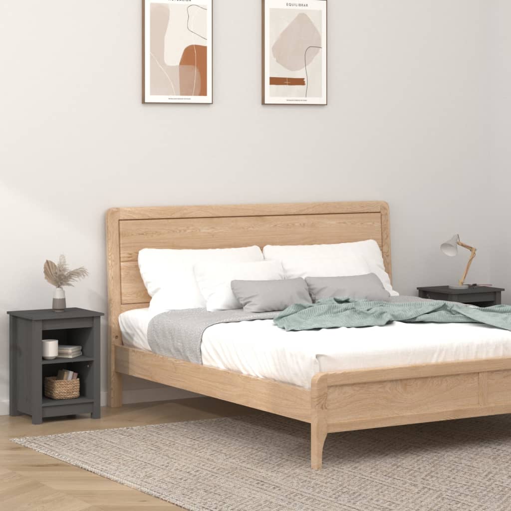 vidaXL Bedside Cabinet | Set of 2 | Grey | Solid pine wood | 40x35x55 cm