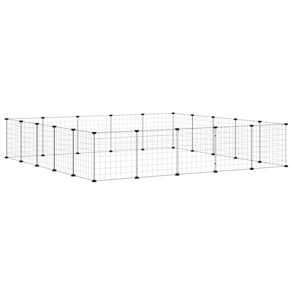 vidaXL 20-Panel Pet Cage with Door Black 175x175x35 cm Steel