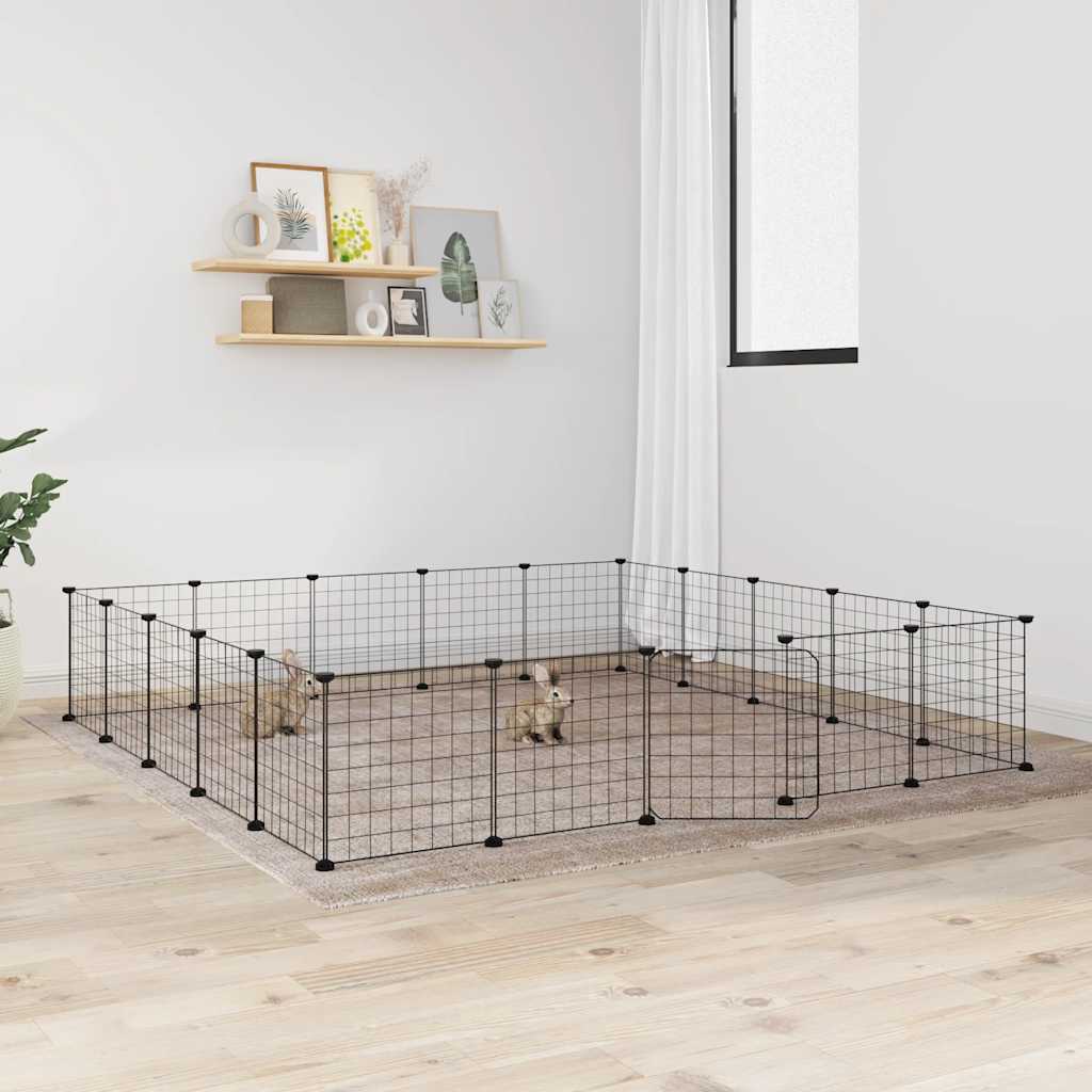 vidaXL 20-Panel Pet Cage with Door Black 35x35 cm Steel