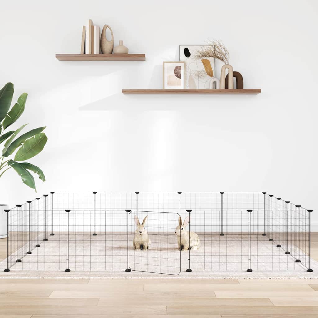 vidaXL 20-Panel Pet Cage with Door Black 175x175x35 cm Steel