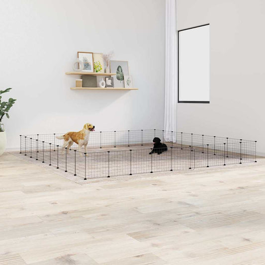 vidaXL 36-Panel Pet Cage with Door Black 35x35 cm Steel